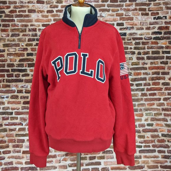 Polo Ralph Lauren Other - Ralph Lauren Polo Red Logo Fleece Flag Sweater M
